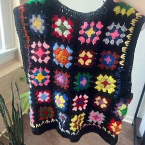 Crochet Patchwork Colorful Vest Size Medium